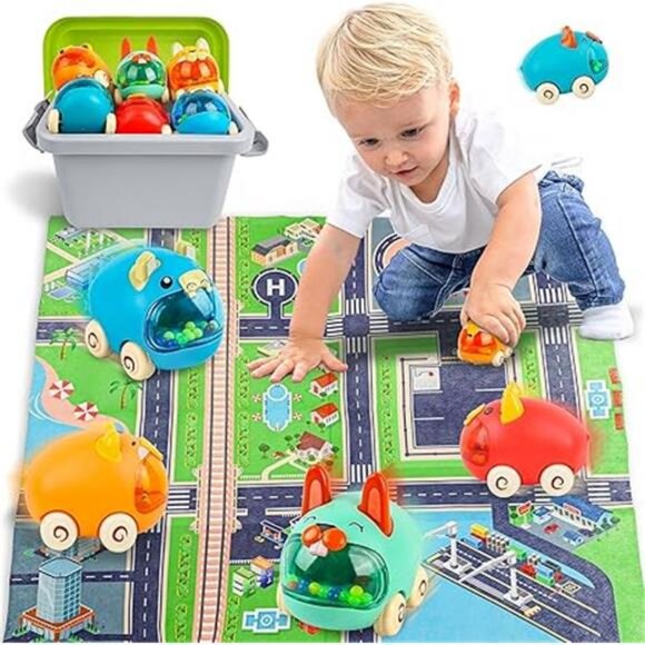 Baby Truck Car Toys with Playmat/Storage Box|6 Sets Baby Pull-Back - Picture 8 of 8